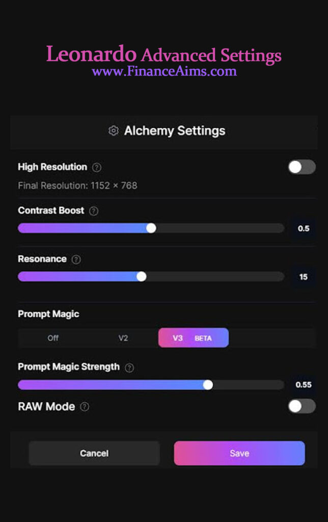 Leonardo Advanced Settings for Image Generation